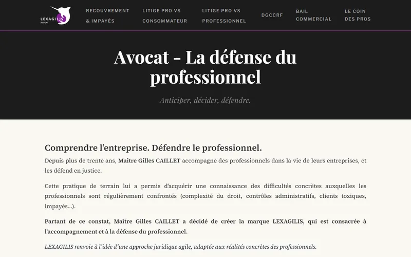 Site Lexagilis — cabinet d'avocat avec blog et référencement